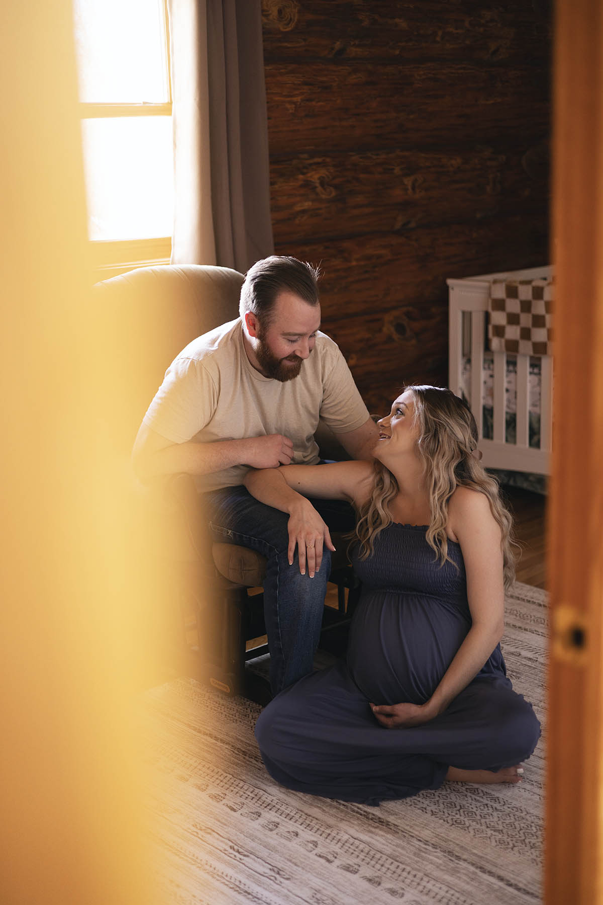 peeking through the doorway