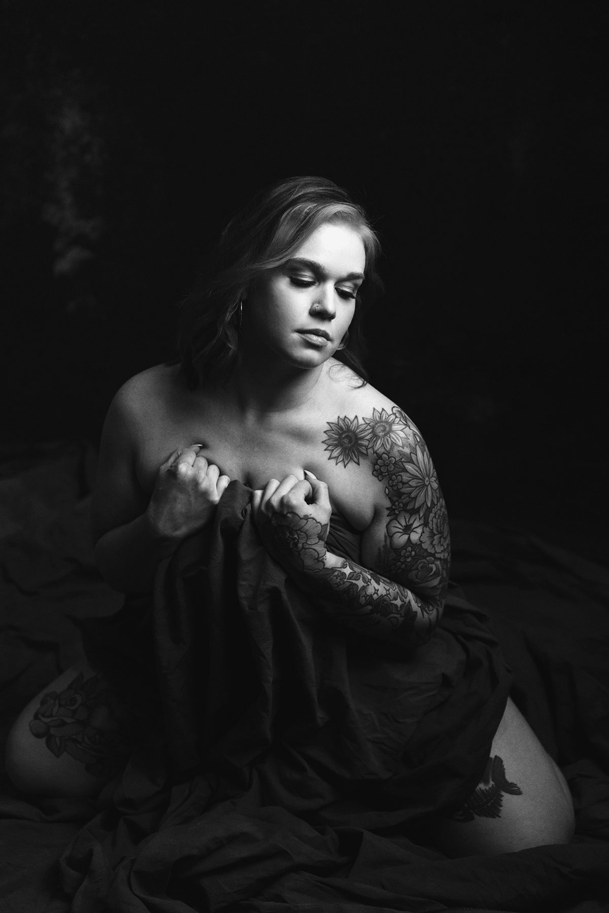 BW Nothing but sheets tattoo orange hair boudoir plymouth mn